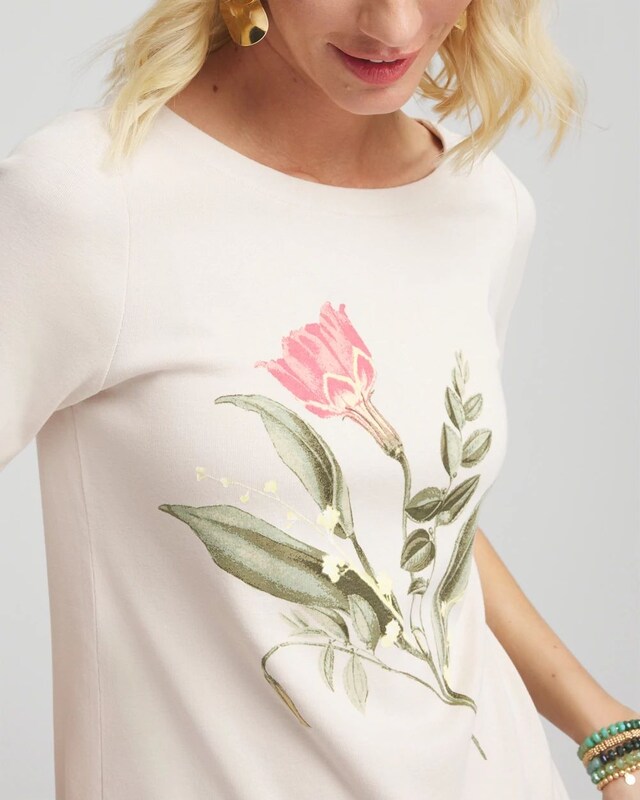 Floral Pima Cotton Bateau-Neck Tee - image 4